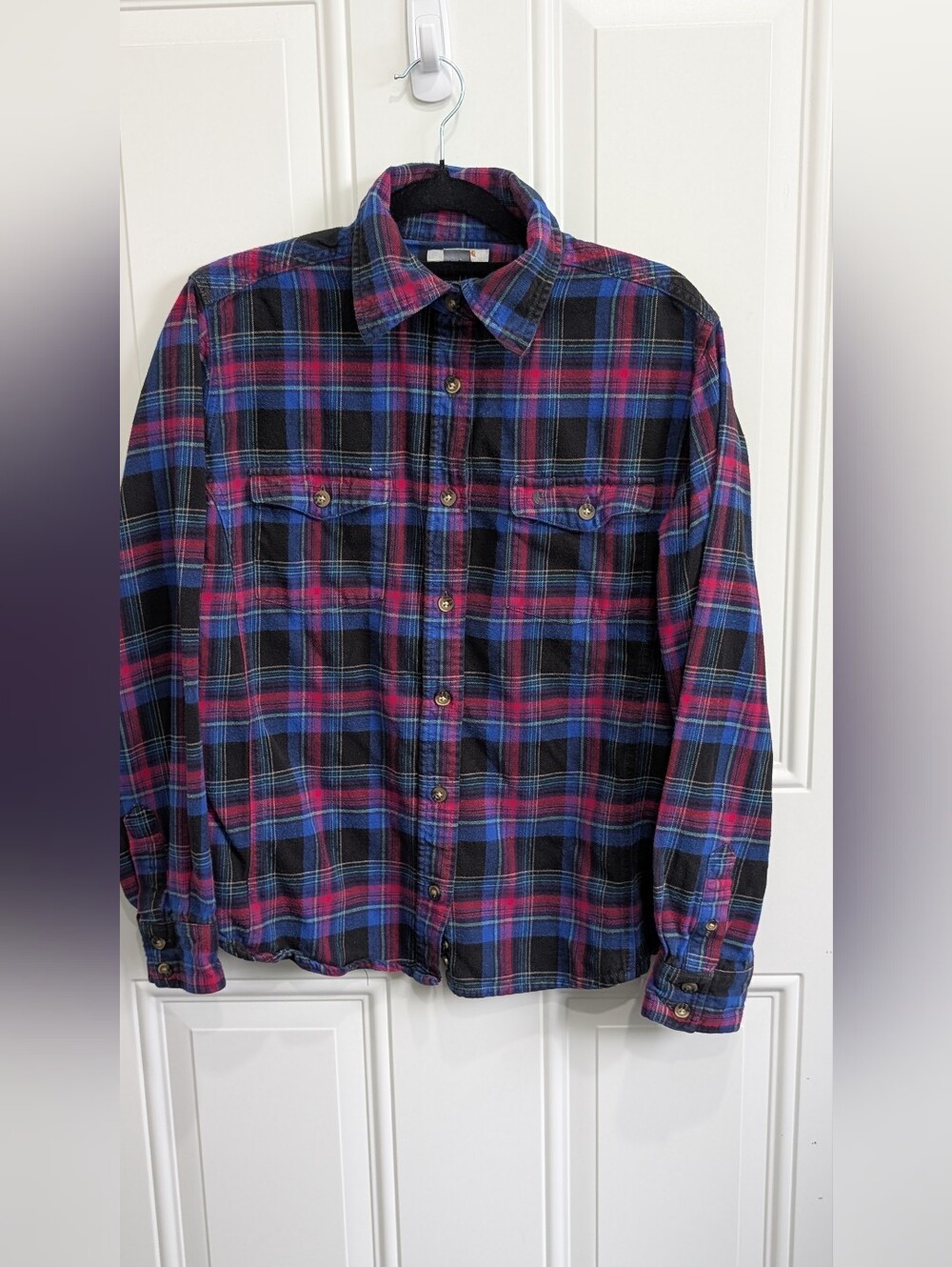 Carhartt Women's Long-Sleeve Plaid Flannel Button-Up Shirt - Purple & Blue